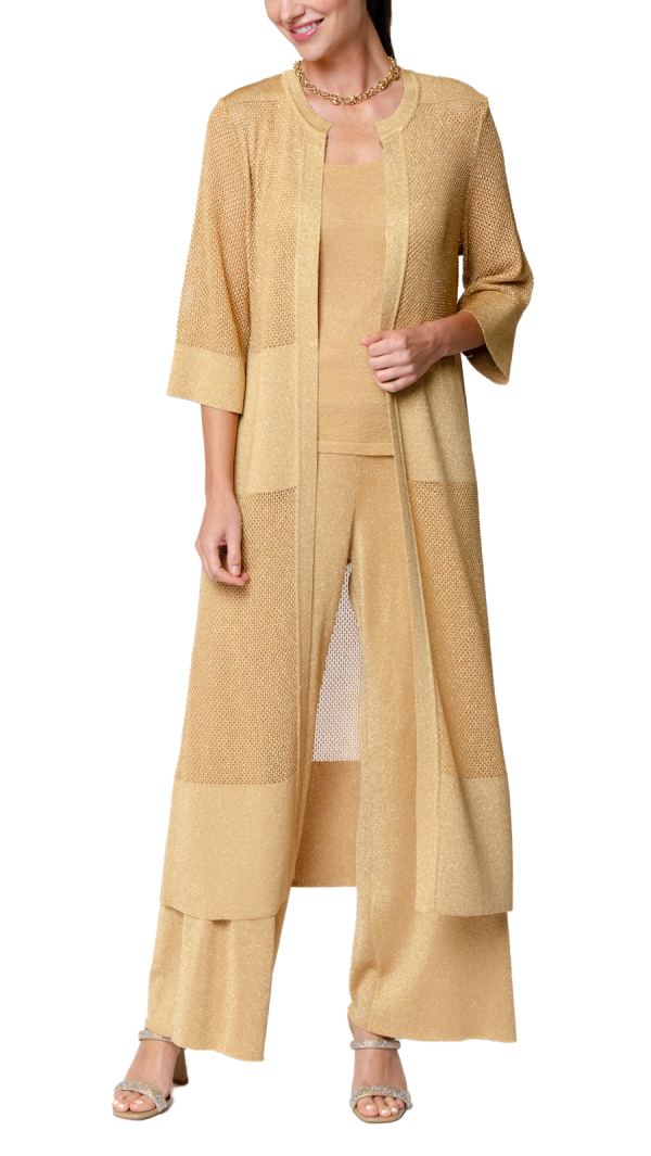 Arianna Shimmery Mesh-Knit Duster Coat - Golden Sands For Discount