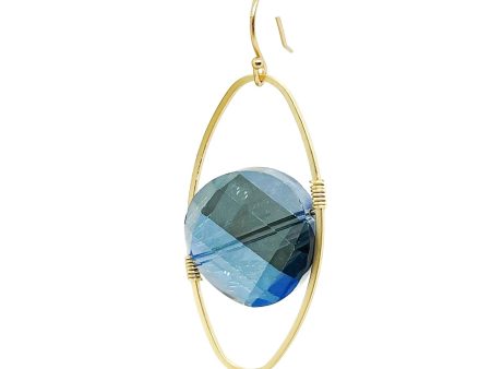 Coin Crystal Oval Matte Gold Wrap Earrings - Labradorite Fashion