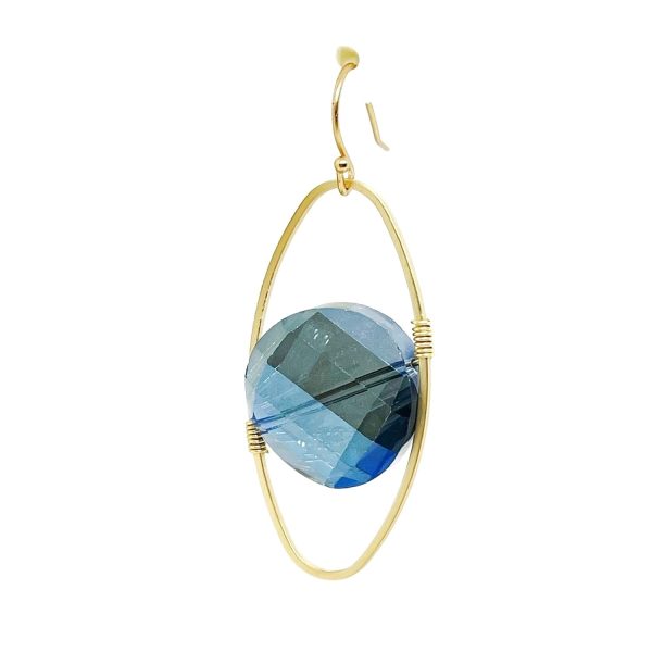 Coin Crystal Oval Matte Gold Wrap Earrings - Labradorite Fashion