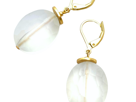 Matte Faceted Crystal Earrings - White on Sale