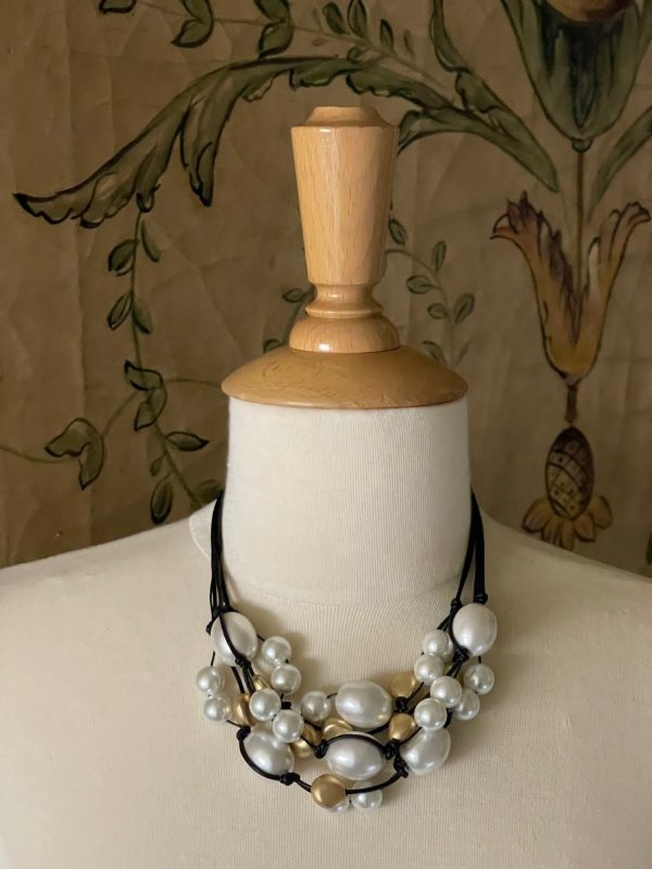 Cotton And Glass Pearl With Matte Black Crystal Torsade Necklace Online Hot Sale