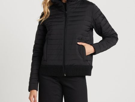 Lulu Lightweight Quilted Down Jacket With Knit Trim - Black Discount