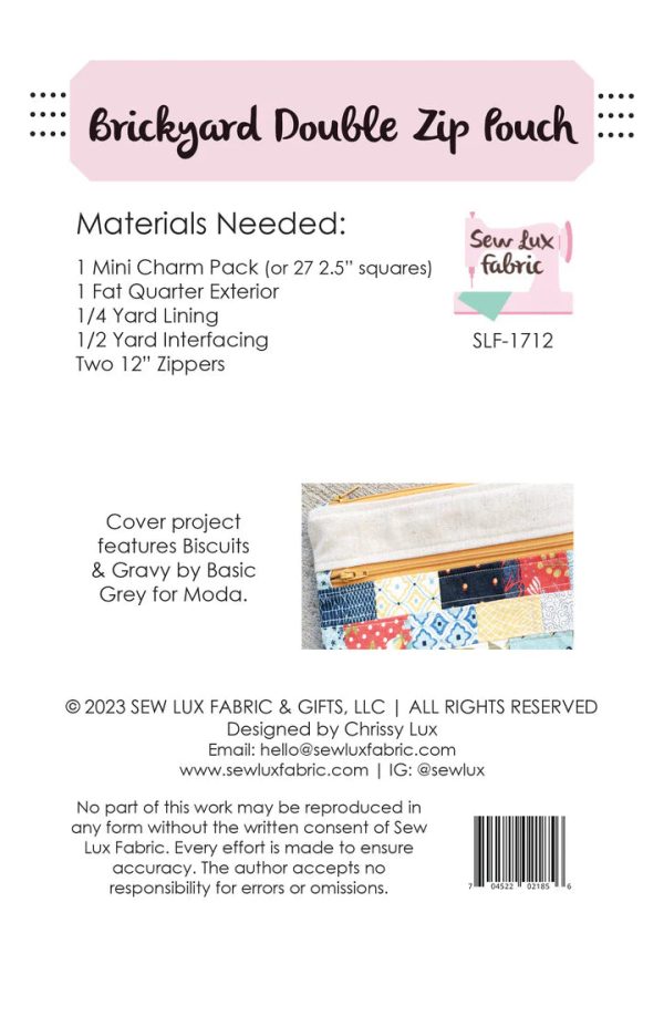 Brickyard Double Zip Pouch Pattern by Sew Lux Fabrics Online Hot Sale