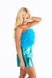 Fancy Strapless Feather Crop Top - Turquoise For Discount