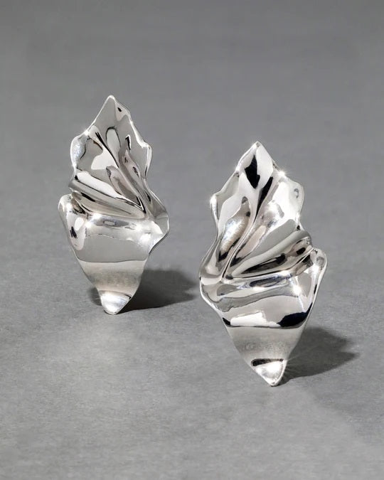 Crumpled Small Post Earrings - Rhodium Online