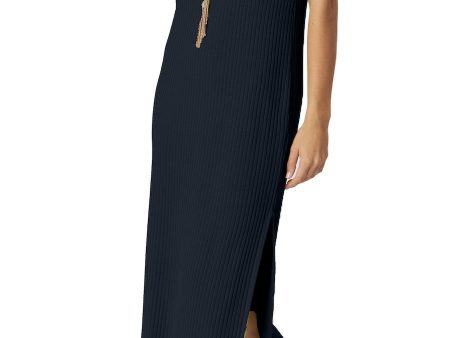 Betsy Vertical Rib Knit Sleeveless Mid-Calf Sheath Dress - Dark Navy Online Sale