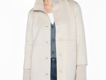 Button Front Knit Trim Coat Cheap