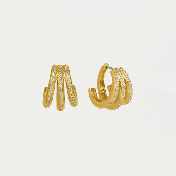 Dauphine Pave Hoop Earrings - White Topaz Gold Cheap