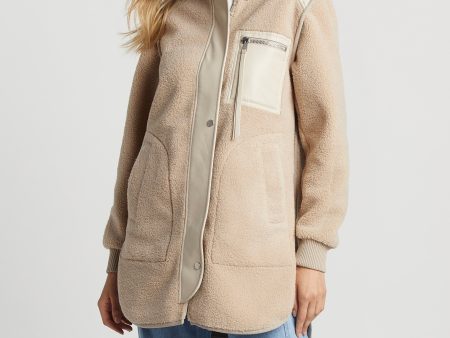 Audrey Faux Shearling Coat With Vegan Leather Trim & Side Zippers - Oak Online Sale