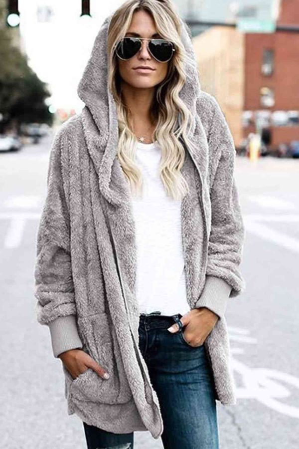 Teddy Hooded Jacket with Pockets Fashion