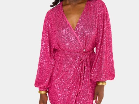 Adeline Sequin Wrap Dress - Guava For Sale