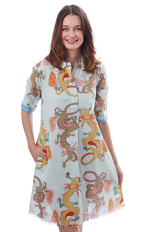 Chatham Dress - Ice Blue Dragon Print For Discount