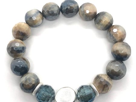 Labradorite Blue And Cream Glazed Agate Stretch Bracelet Sale