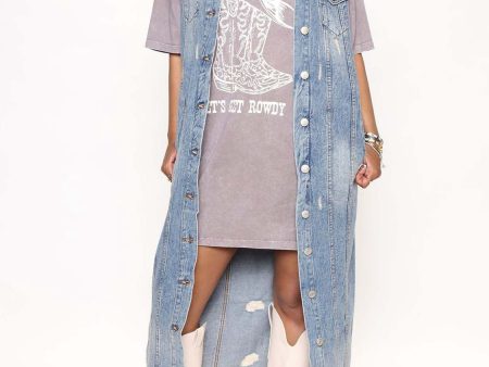 Sleeveless Long Denim Jacket For Discount