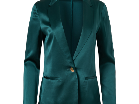 Silk Fitted Blazer In Forest Green Online Sale