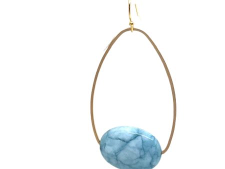 Blue Larimar Inset Matte Gold Oval Hoop Earrings Discount