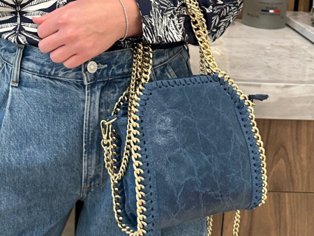 Metallic Luxe Chain Leather Bag - Denim Blue Sale