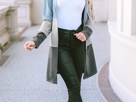 Color Block Long Sleeve Hooded Cardigan For Cheap