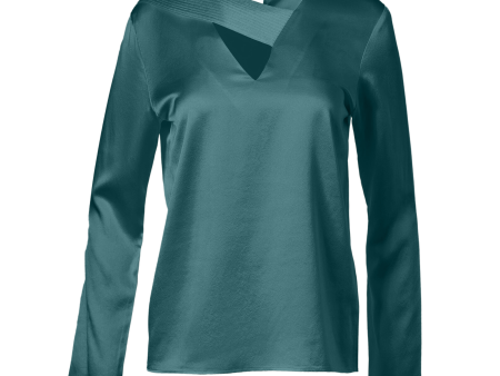 Cross Front Pleated Blouse In Forest Green on Sale