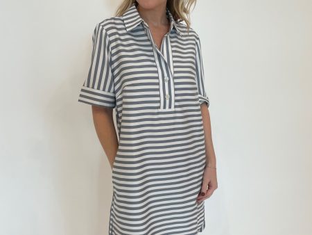 Aileen Stripe Gingham Dress - French Grey White Sale