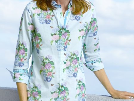 Rome 3 4 Sleeve Shirt - Hydrangeas Print For Discount