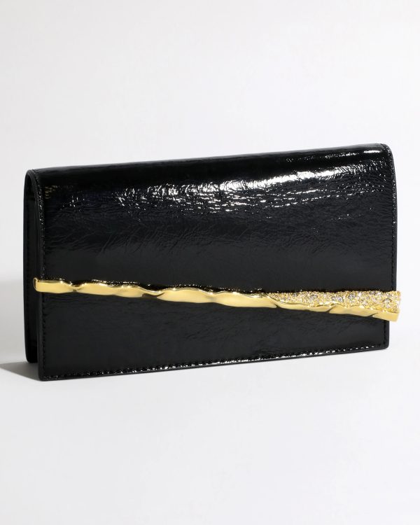 Gold Angular Convertible Crossbody Bag - Black Online now