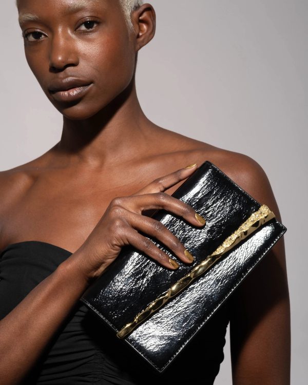 Gold Angular Convertible Crossbody Bag - Black Online now