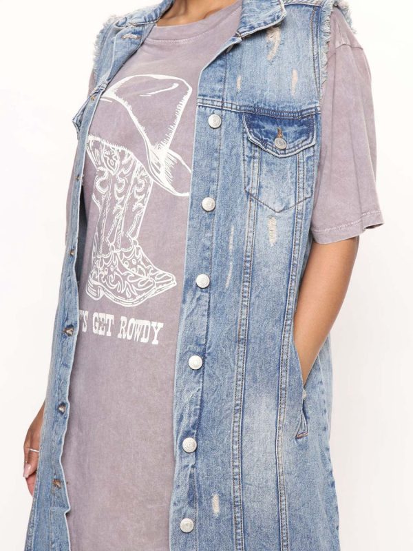 Sleeveless Long Denim Jacket For Discount