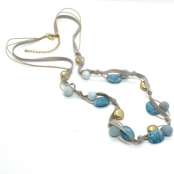 Matte Aquamarine With Larimar Long Layer Necklace For Discount