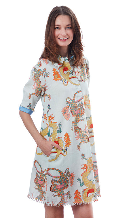 Chatham Dress - Ice Blue Dragon Print For Discount