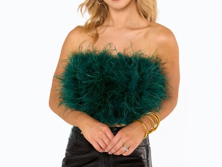 Fancy Strapless Feather Crop Top - Emerald For Discount