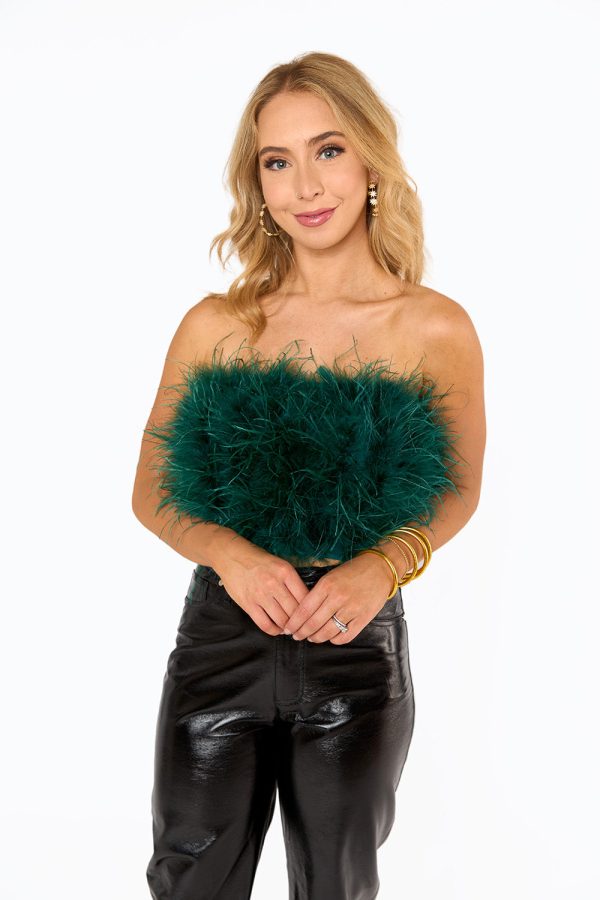 Fancy Strapless Feather Crop Top - Emerald For Discount