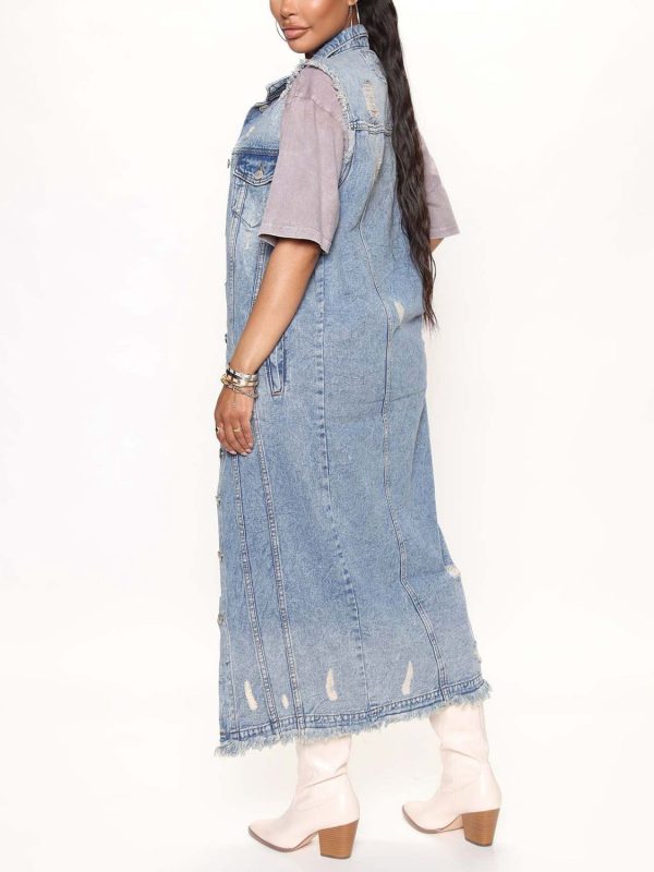 Sleeveless Long Denim Jacket For Discount