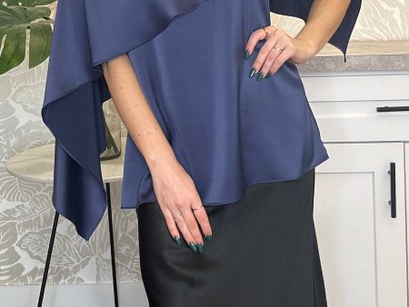 Satin Caplet Top - Navy For Discount