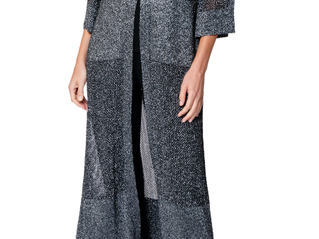 Arianna Shimmery Mesh-Knit Duster Coat - Silver Black Supply