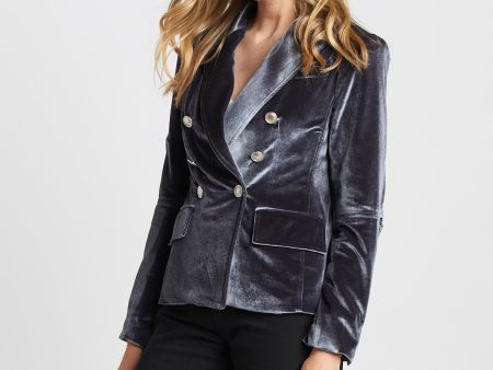 James Double Breasted Signature Stretch Blazer With Elbow Detail - Silver Sale