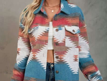 Southwest Printed Collared Shacket Discount