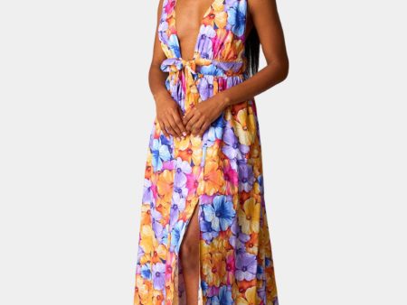 Zena Plunging Neck Maxi Dress - Pansy Hot on Sale