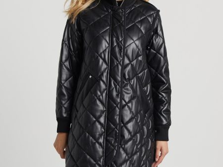 Liberty Quilted Full Zip Vegan Leather Coat With Side Zipper - Black Sale