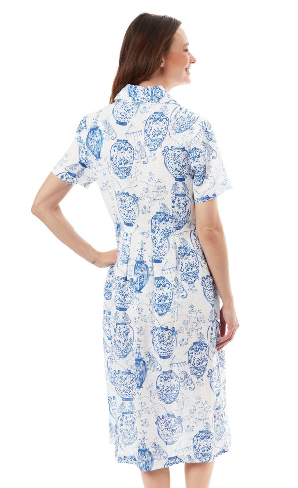 Shortsleeved Shirt Dress - Chinoiserie Print on Sale