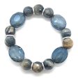 Labradorite Blue And Cream Glazed Agate With Oval Crystal Stretch Bracelet For Discount