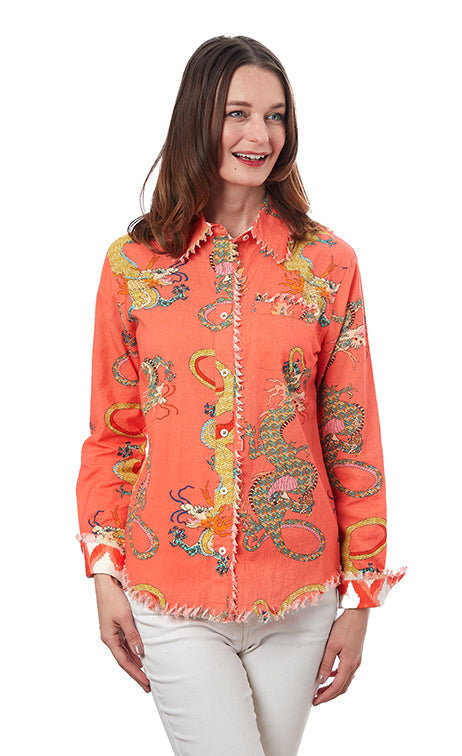 Cape Cod Frayed Shirt - Orange Dragon Print Sale