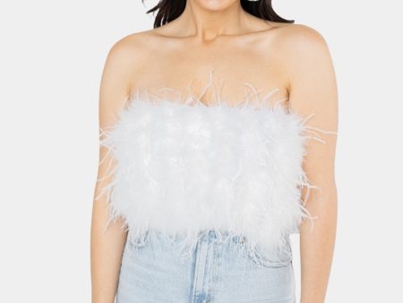 Fancy Strapless Feather Crop Top - White Supply