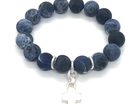 Blue Sodalite Stretch Bracelet With Cross For Discount