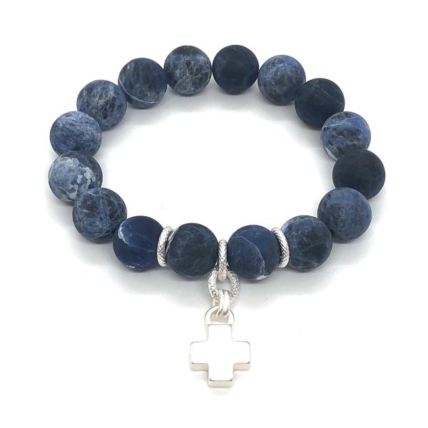 Blue Sodalite Stretch Bracelet With Cross For Discount