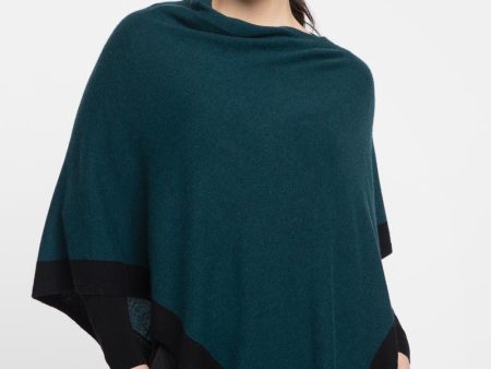 Cashmere Contrast Trim Poncho For Cheap