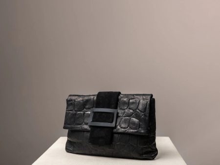 Eva Clutch Bag -  Black Croco Hot on Sale