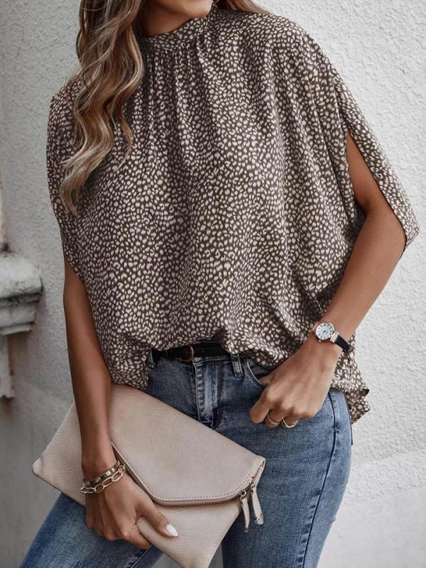 Round Neck Slit Dolman Sleeve Blouse Sale