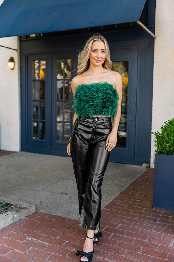 Fancy Strapless Feather Crop Top - Emerald For Discount