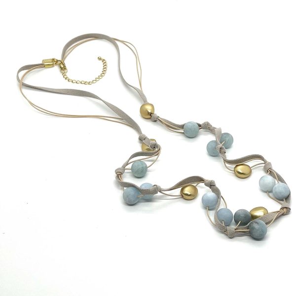 Matte Aquamarine With Matte Gold Nugget Long Layer Necklace Discount